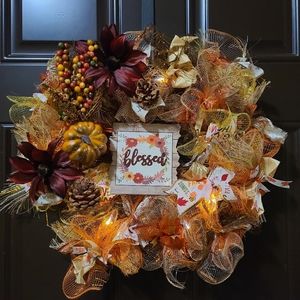 Fall blessed light up handmade wreath